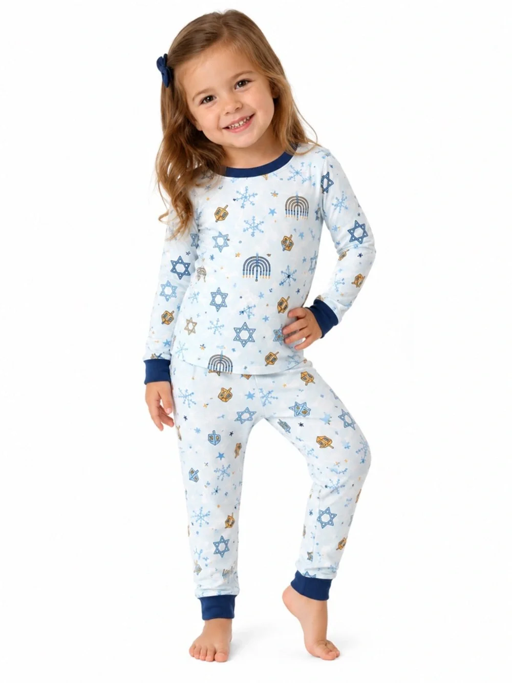 New - Jaclyn Light Blue Hanukkah Print Kids Pajama Set
